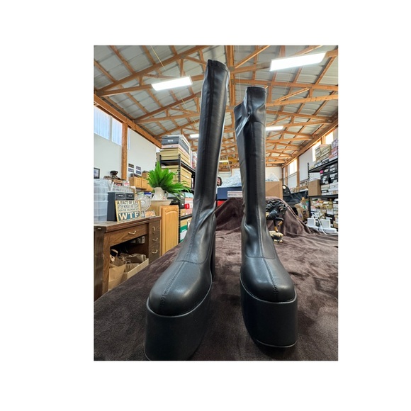 Aminugal Black Platform Knee-High Boots size 10 - Picture 3 of 9
